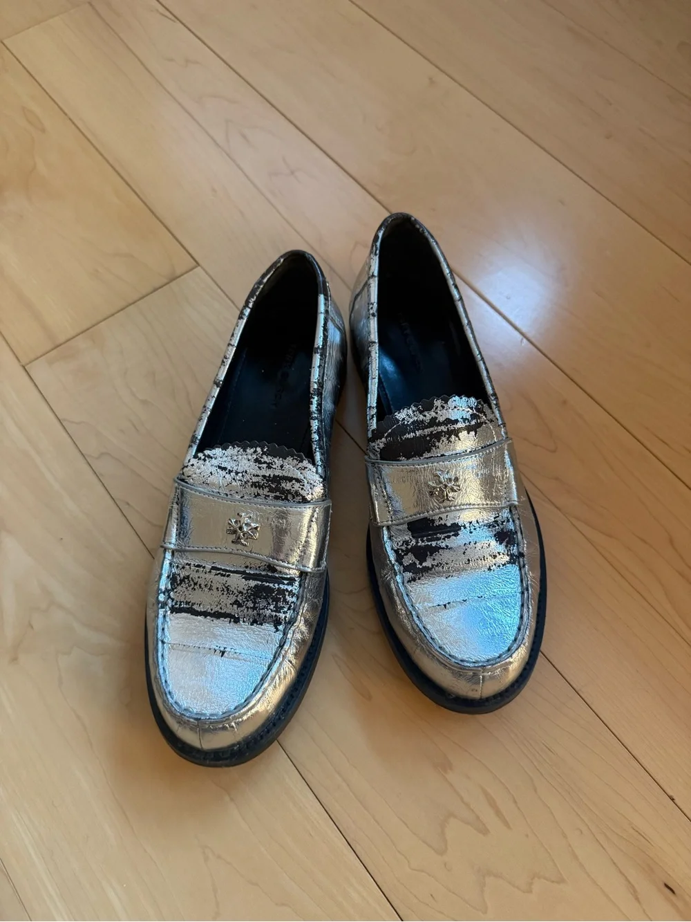 Tory Burch Metallic Silver Penny Loafers - Women's Silver Loafers